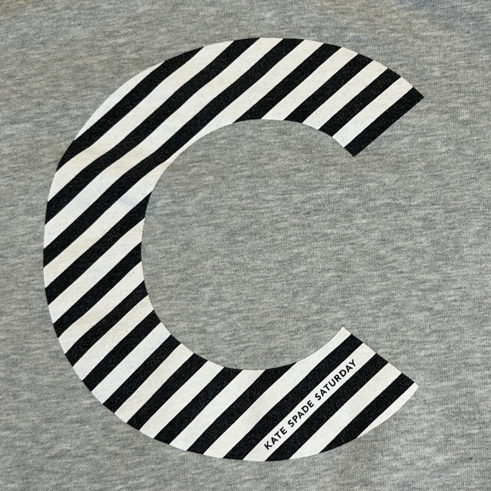 Kate Spade Saturday Sweatshirt Womens XS/S Grey C Graphic Pullover Fench Terry - Picture 3 of 8